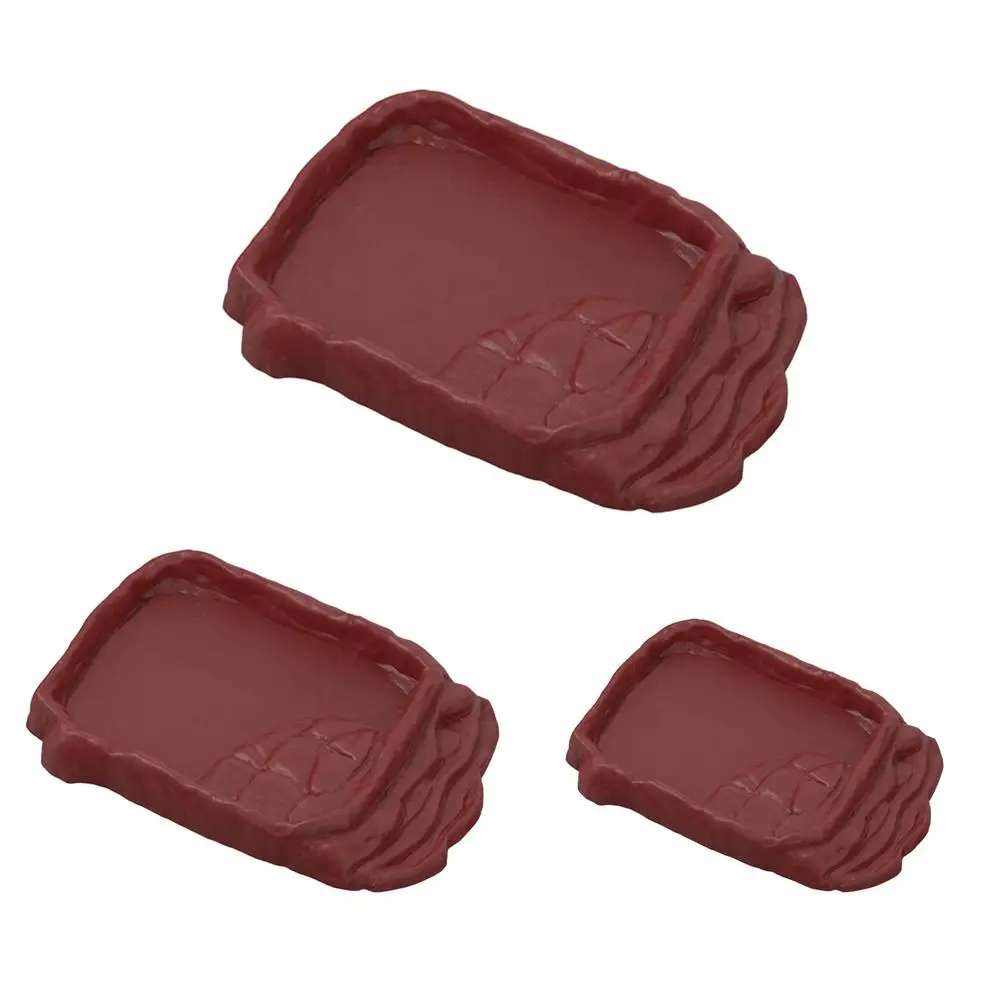 Turtle Water Dish With Anti-Slip Imitation Rock Ladders Food Water Bowl For Bearded Dragon Lizards Gecko Small Pet Supplies