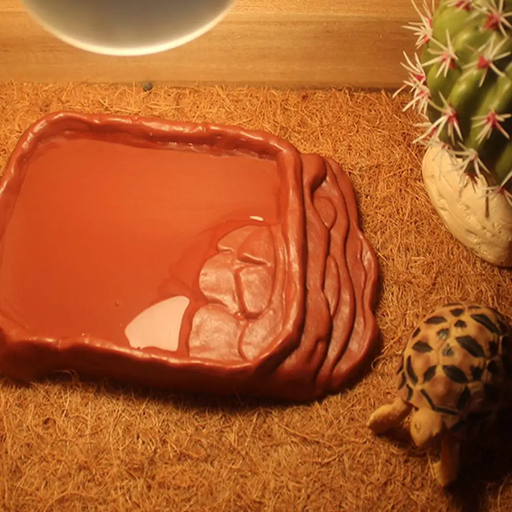 Turtle Water Dish With Anti-Slip Imitation Rock Ladders Food Water Bowl For Bearded Dragon Lizards Gecko Small Pet Supplies