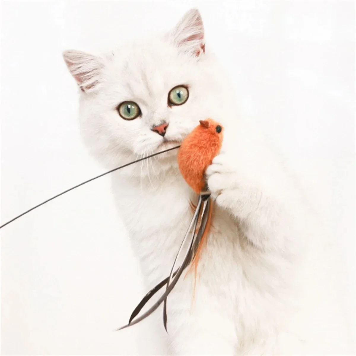 Simulated Bird Cat Toys Upgraded Epoxy Sucker Steel Wire Long Rod Feather Cat Teasing Stick Cat Self Hi No Harmful Ingredients