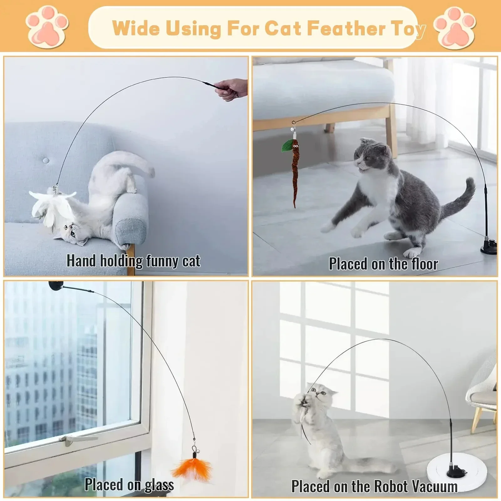 Simulated Bird Cat Toys Upgraded Epoxy Sucker Steel Wire Long Rod Feather Cat Teasing Stick Cat Self Hi No Harmful Ingredients