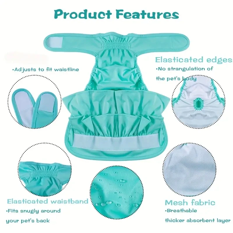 Adjustable Dog Diapers Female Reusable Washable Diapers Dog For Small Middle Solid Color Dog Dress Cutey Pet Supplies