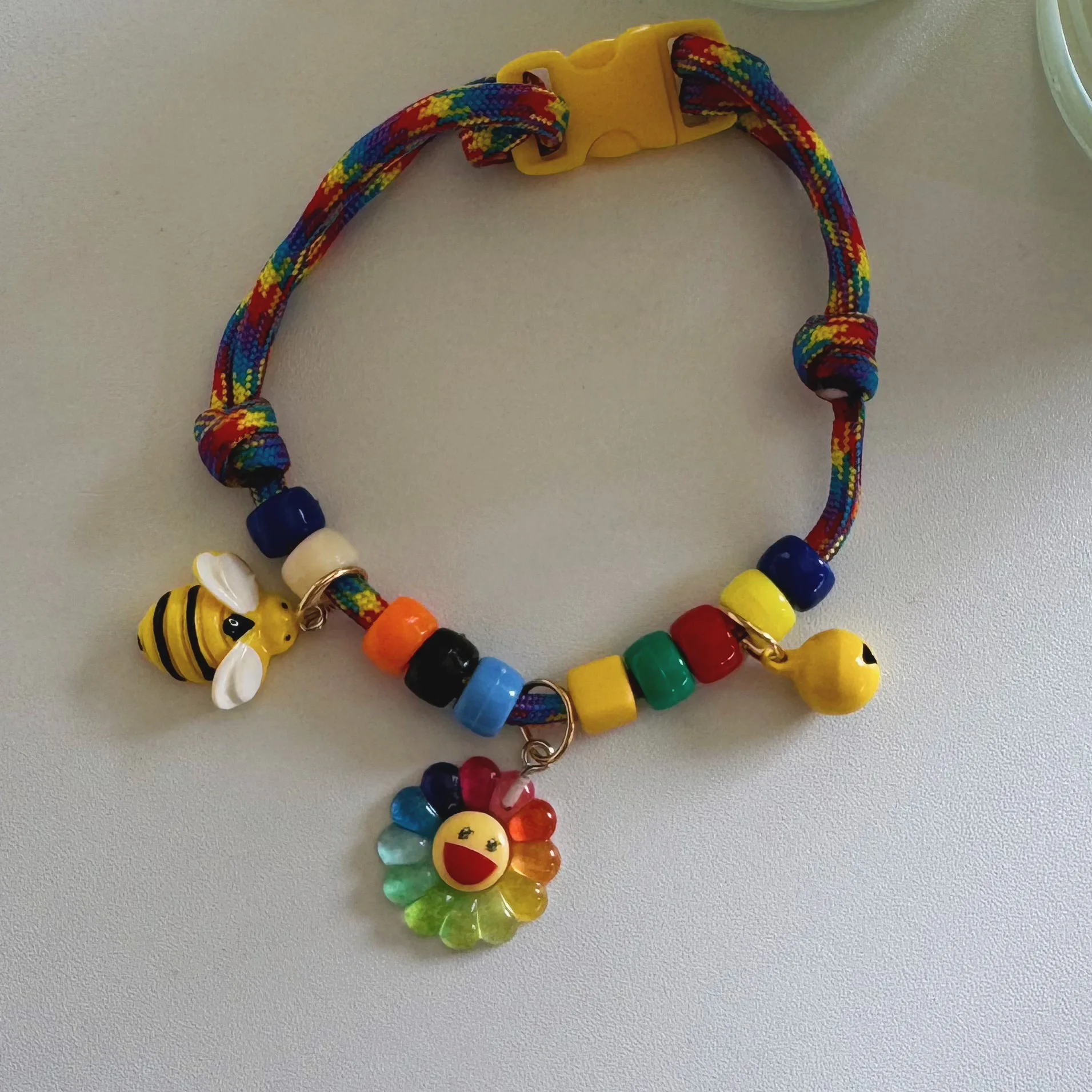 Pet Cat Dog Collar Color Contrasting Weaving Summer Freshness Adjustable Love Smiling Face Necklace Cat Breakaway Collar