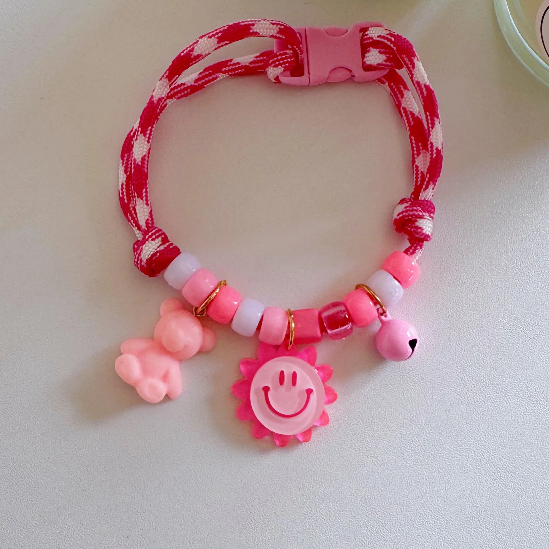 Pet Cat Dog Collar Color Contrasting Weaving Summer Freshness Adjustable Love Smiling Face Necklace Cat Breakaway Collar