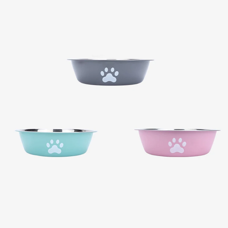 New stainless steel dog basin paw print pet supplies cat bowl dog bowl silicone anti-slip design pet drinking water feeding bowl