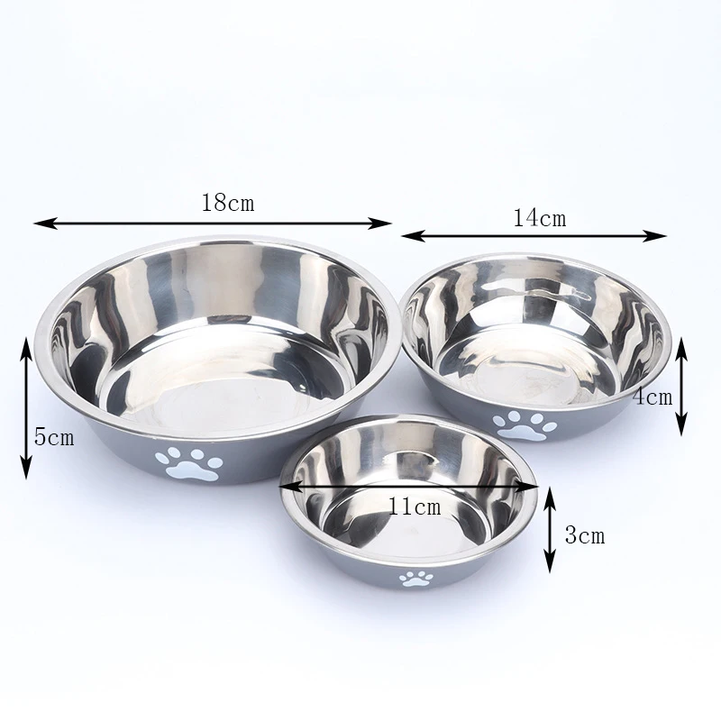 New stainless steel dog basin paw print pet supplies cat bowl dog bowl silicone anti-slip design pet drinking water feeding bowl