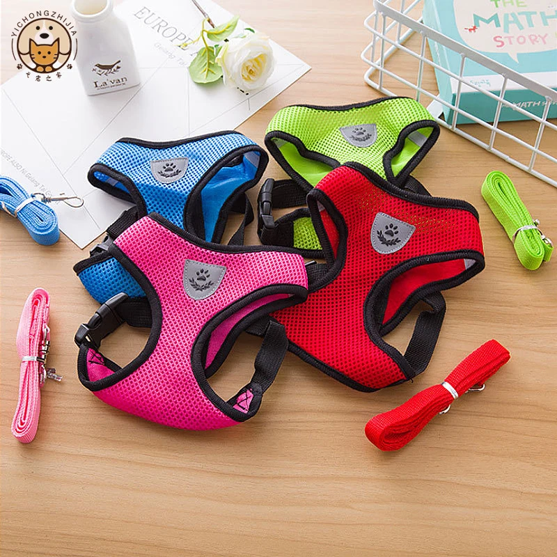 Hot summer small dog pet chest and back breathable dog chest and back suit cat outdoor traction rope child collar