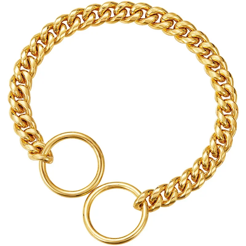 Golden Stainless Steel Dog Necklace P Chain Titanium Steel Dog Collar for All Stage Dog Breeds for Pet Training