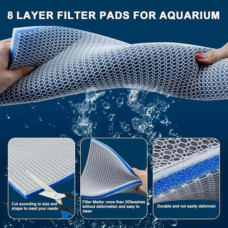 8D Aquarium Fish Tank Sponge Filter No Glue Foam Biochemical Cotton Aquarium Filtration Accessory for Tank Pond Foam Filter Pad