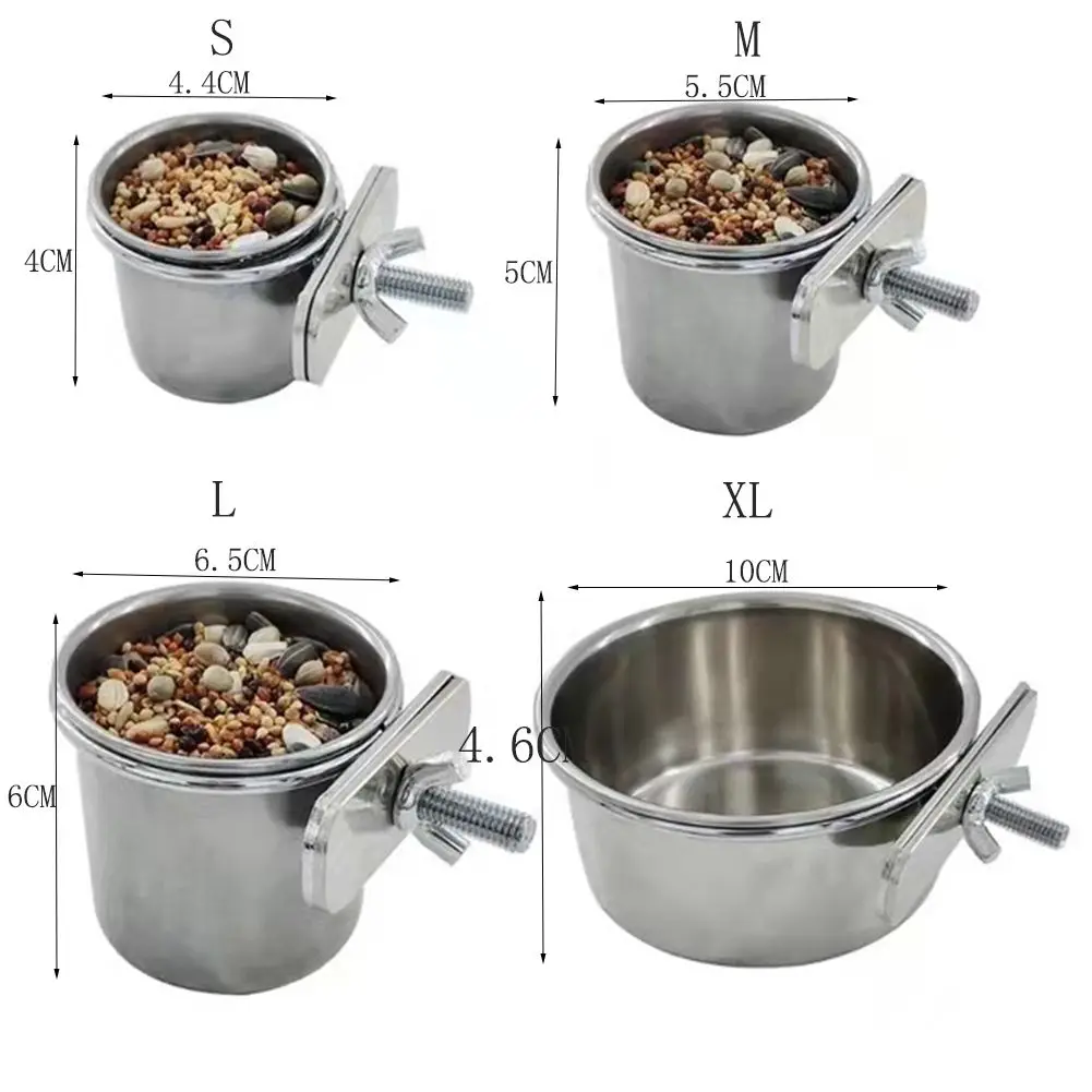 Pet Birds Hanging Cage Bowl Dish Cup Anti-turnover Stainless Steel Feeding Food Drinking Feeder for Parakeet Lovebird Finches