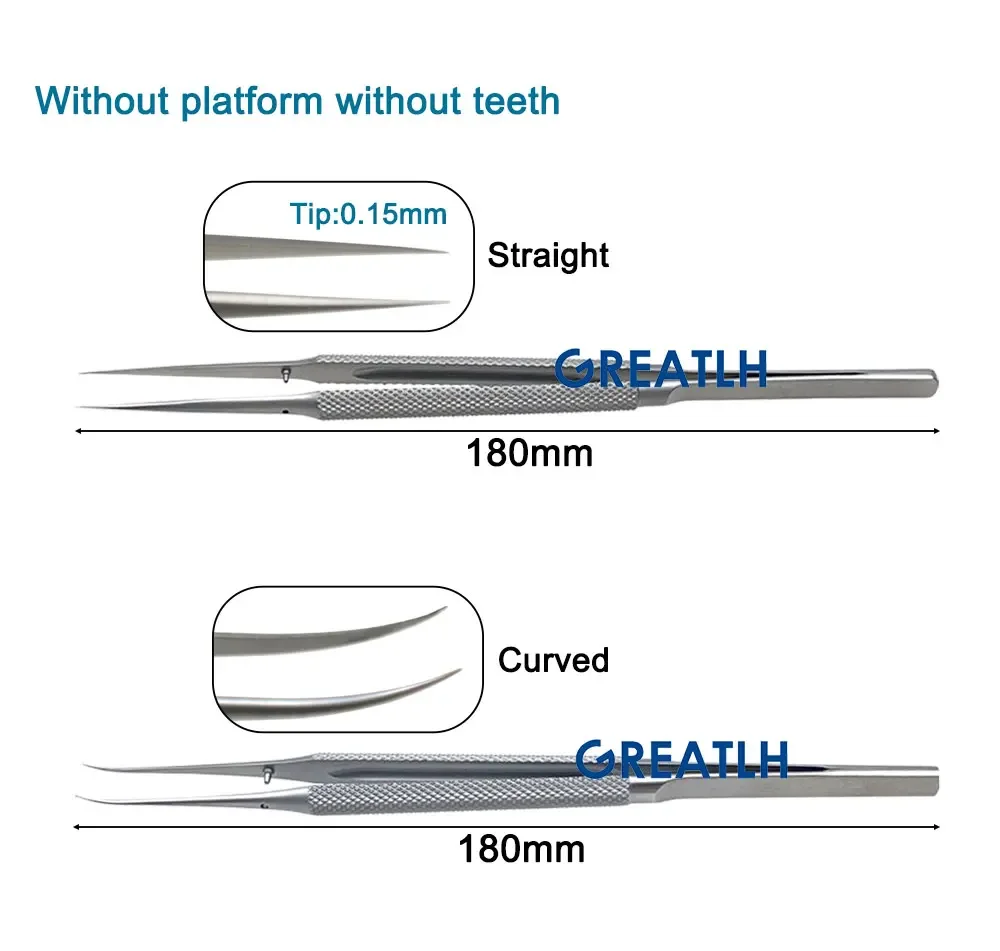 GREATLH Autoclavable Ophthalmic Microsurgical Forceps Tweezers 0.15mm 0.3mm Tip Stainless Steel Ophthalmic Micro Instruments