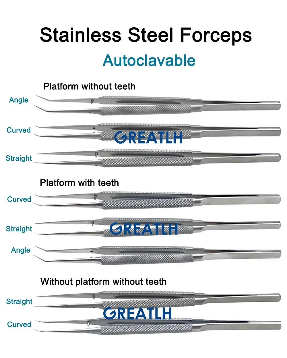 GREATLH Autoclavable Ophthalmic Microsurgical Forceps Tweezers 0.15mm 0.3mm Tip Stainless Steel Ophthalmic Micro Instruments