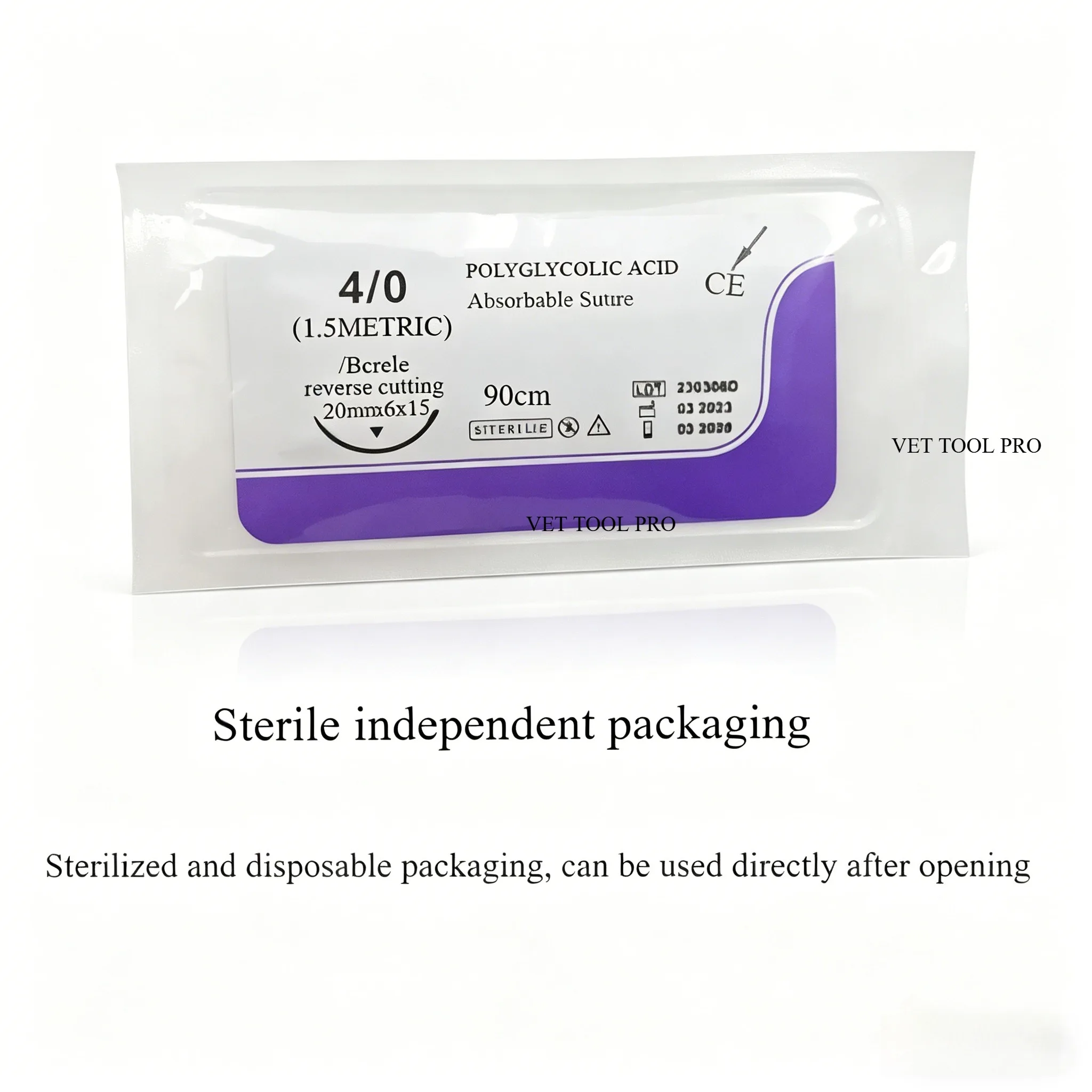 Veterinary Absorbable Sutures, Polyglycolic Suture (0/2/3/4 Medical Suture) (12 Pcs/90cm Round/Reverse Suture Thread)
