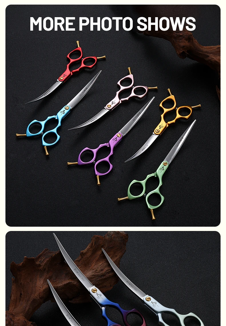 Fenice Advanced 6.5/7.0 Inch JPVG10 Steel Colorful Pet Dog Grooming Shears Cuting/Curved Scissors with High Quality Alloy Handle
