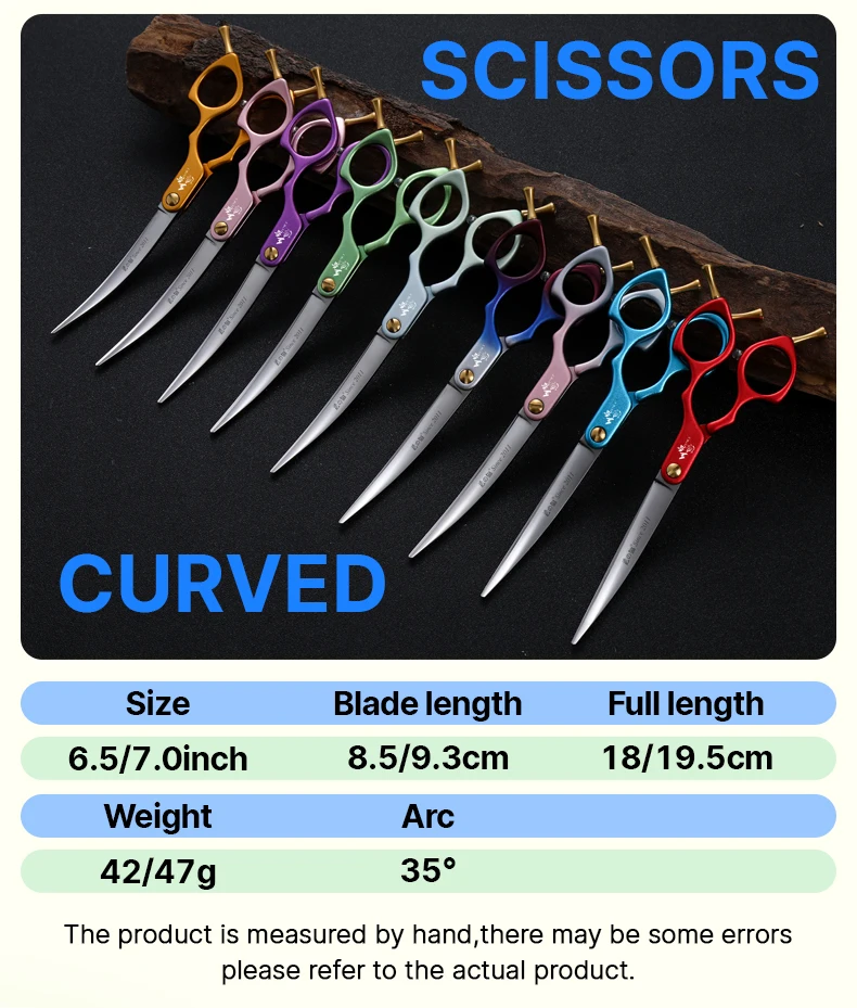 Fenice Advanced 6.5/7.0 Inch JPVG10 Steel Colorful Pet Dog Grooming Shears Cuting/Curved Scissors with High Quality Alloy Handle