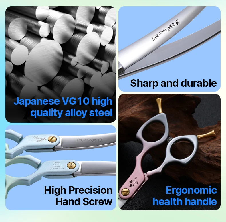 Fenice Advanced 6.5/7.0 Inch JPVG10 Steel Colorful Pet Dog Grooming Shears Cuting/Curved Scissors with High Quality Alloy Handle