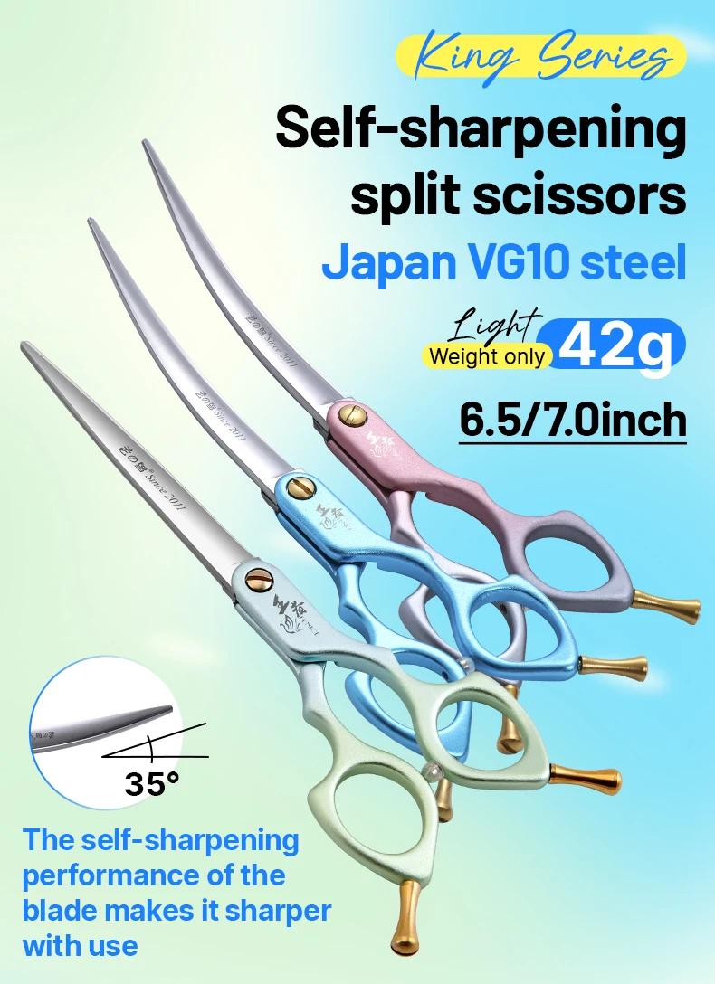 Fenice Advanced 6.5/7.0 Inch JPVG10 Steel Colorful Pet Dog Grooming Shears Cuting/Curved Scissors with High Quality Alloy Handle