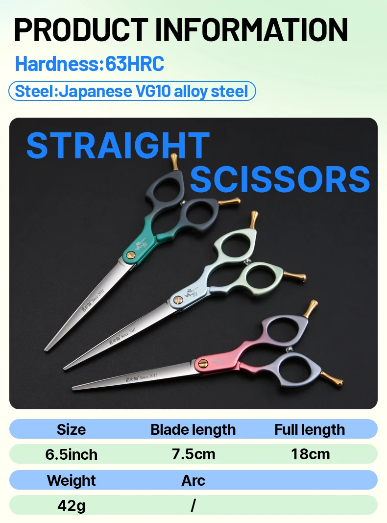 Fenice Advanced 6.5/7.0 Inch JPVG10 Steel Colorful Pet Dog Grooming Shears Cuting/Curved Scissors with High Quality Alloy Handle