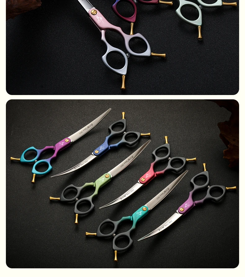 Fenice Advanced 6.5/7.0 Inch JPVG10 Steel Colorful Pet Dog Grooming Shears Cuting/Curved Scissors with High Quality Alloy Handle