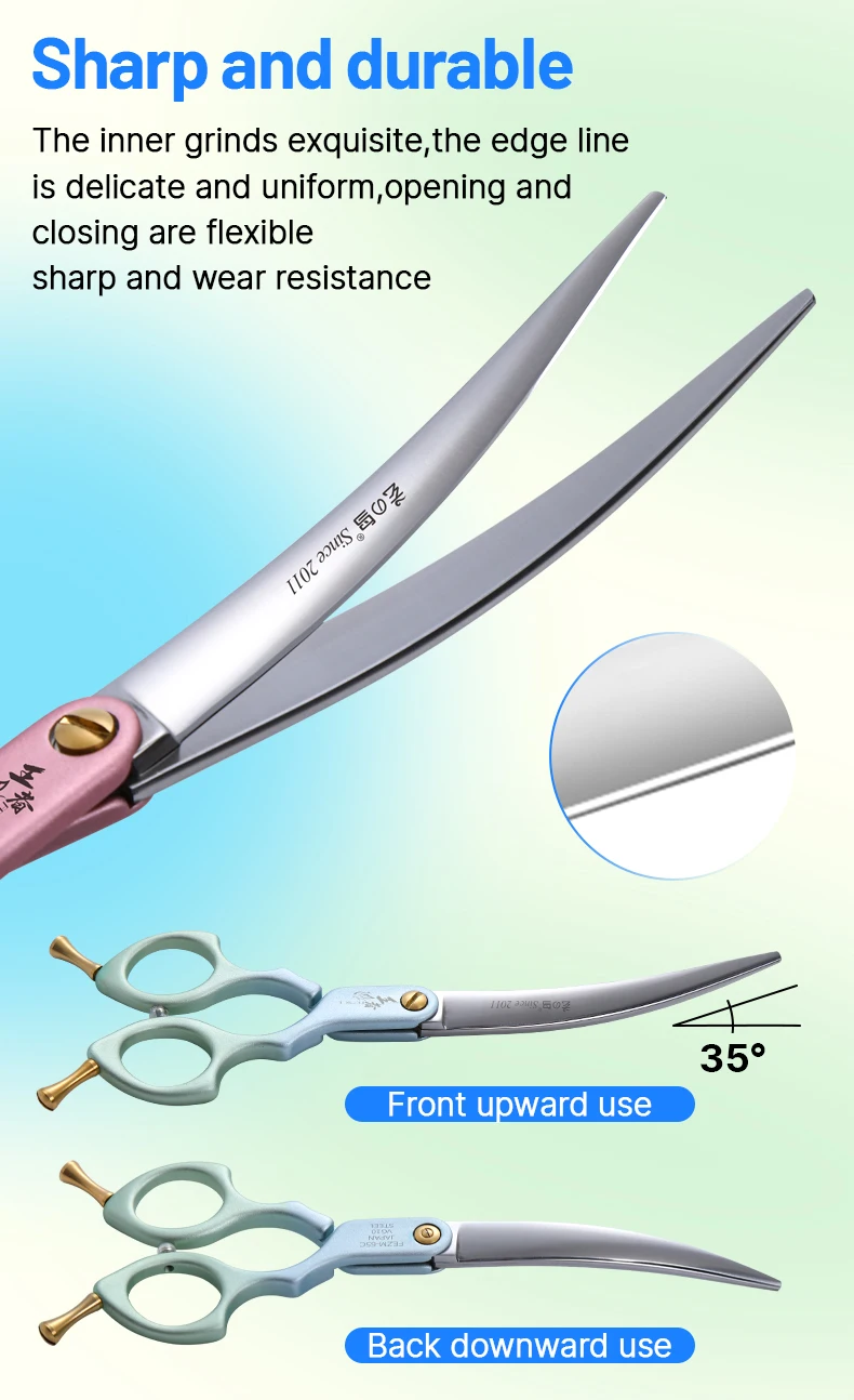 Fenice Advanced 6.5/7.0 Inch JPVG10 Steel Colorful Pet Dog Grooming Shears Cuting/Curved Scissors with High Quality Alloy Handle