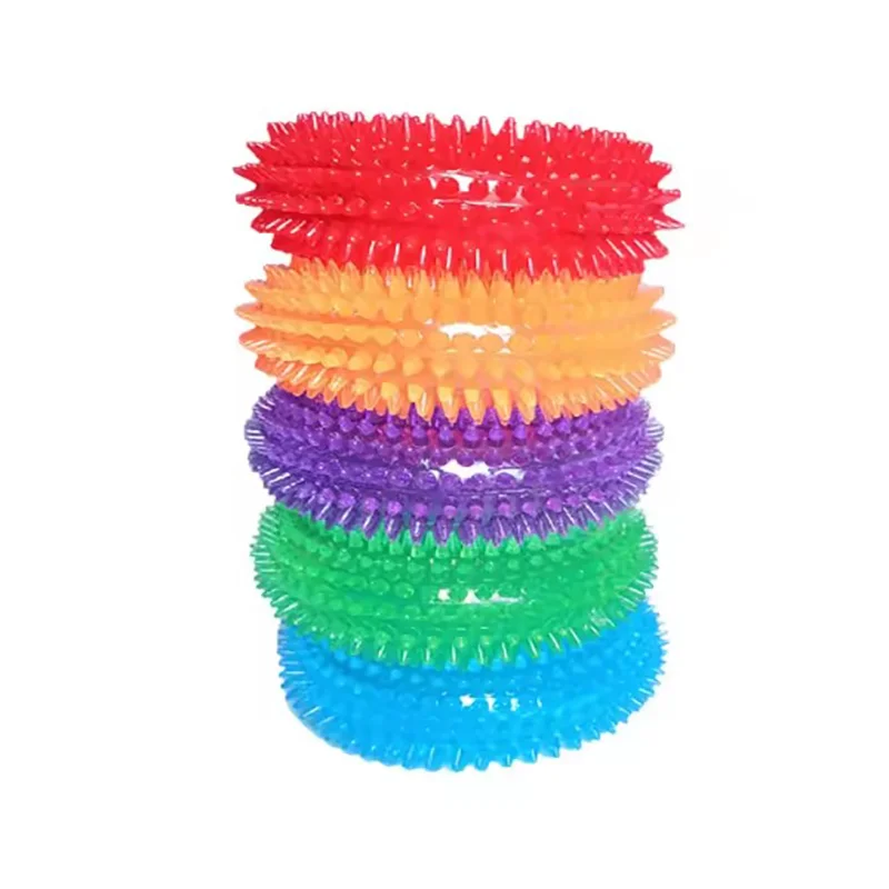Dog Chew Toy Durable Squeaky Thorn Ring Interactive Sound Training Natural TPR Rubber Teeth Cleaning Grinding Non Toxic Puppy