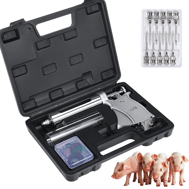 50ML Animals Adjustable Syringe Gun With 10pc Needles Automatic Continuous Stainless Steel Vaccination Syringe for Cow Pig Sheep