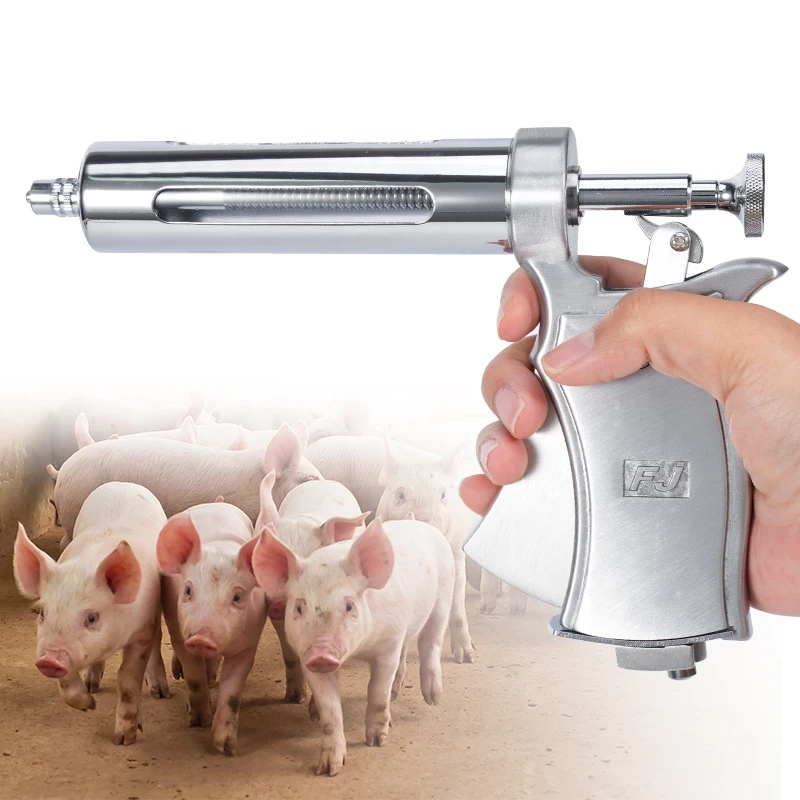 50ML Animals Adjustable Syringe Gun With 10pc Needles Automatic Continuous Stainless Steel Vaccination Syringe for Cow Pig Sheep