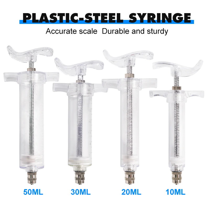 10/20/30/50ml Transparent Syringes Adjustable Dose with 10pcs 304 Stainless Steel Needle Farm Livestock Animal Dispensing Tools