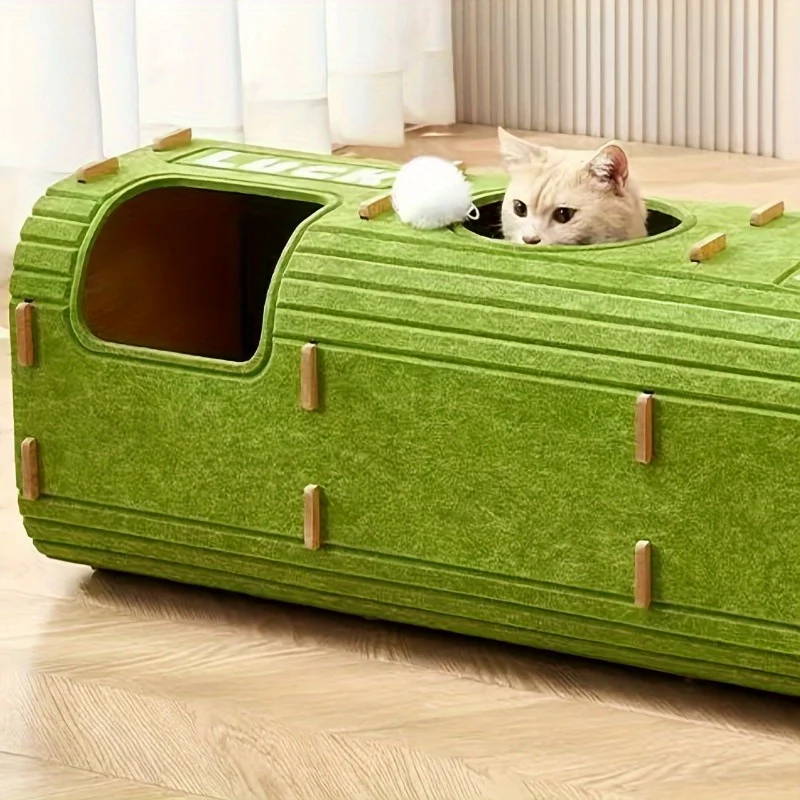 3D Tree-Shaped Cat Condo Large Space Pet Cat Tree with Scratching Posts & Hanging Toys Felt Space-Saving Detachable for Cats