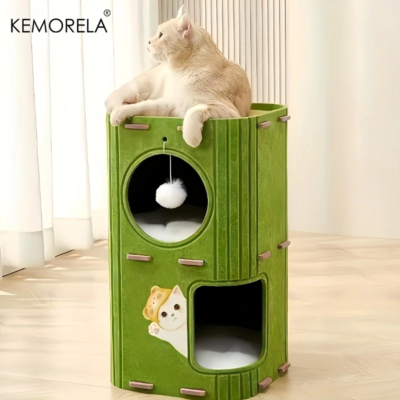 3D Tree-Shaped Cat Condo Large Space Pet Cat Tree with Scratching Posts & Hanging Toys Felt Space-Saving Detachable for Cats