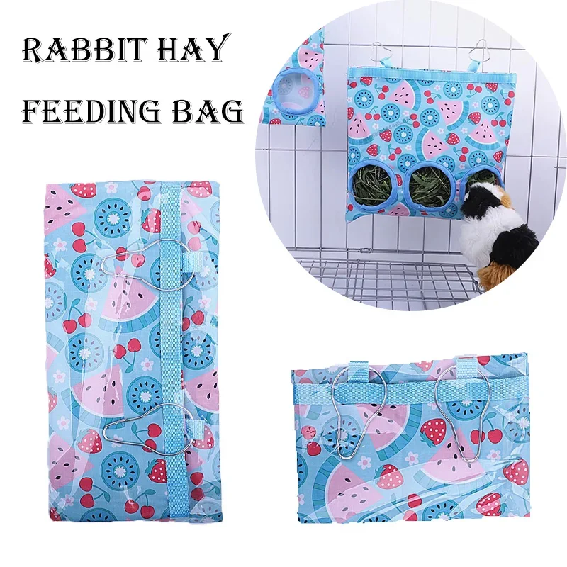 2/3 Holes Hanging Hay Bag with Hooks, Cute Watermelon Strawberry Feeder Dispenser for Rabbits Guinea Pigs Small Animals Cage Acc