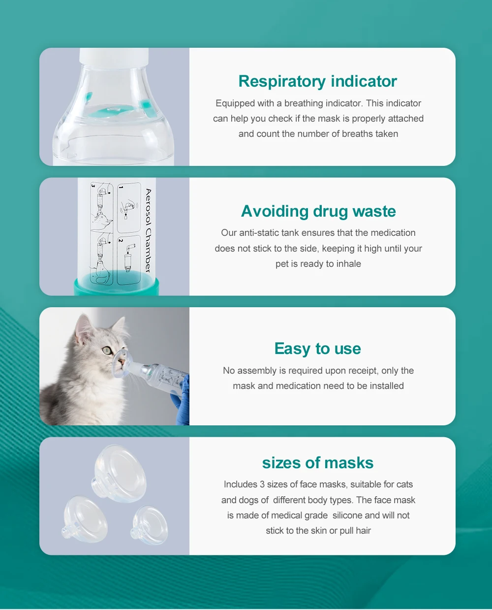 Cat Aerosol Chamber Pet Dog Portable Inhaler Spacer With Breathing Indicator Silicone Mask For Veterinary Equipment Vet Clinic