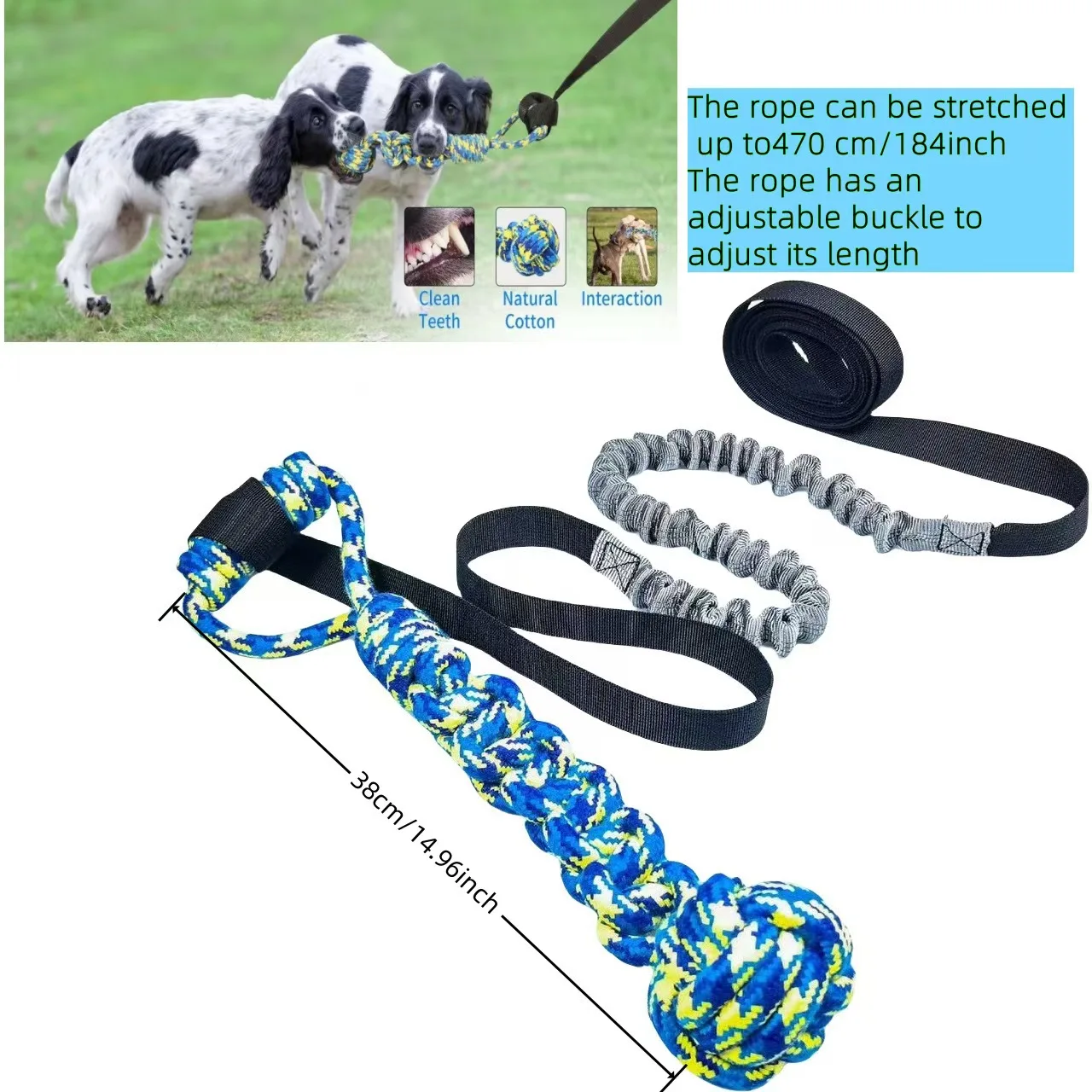 Outdoor Bungee Tug Toy, Dog Toy Hanging from Tree for Small to Large Dogs, Interactive Exercise Play Cord & Tether with Chew Rop