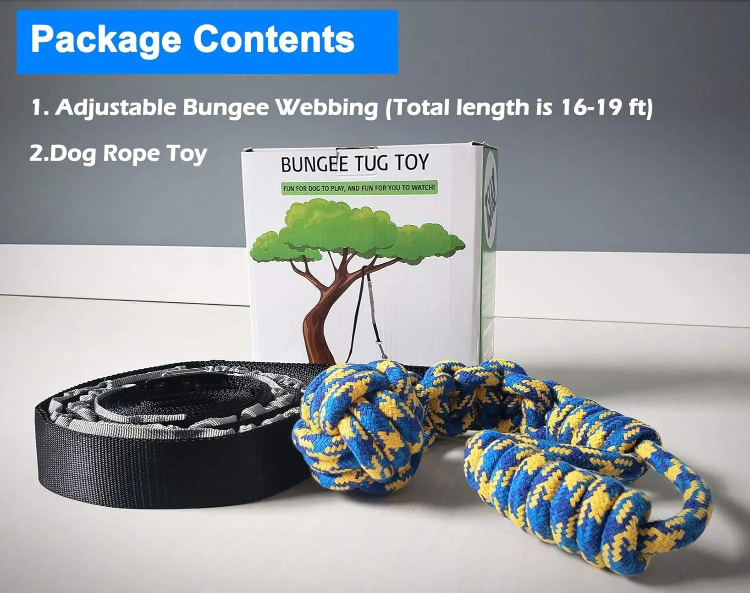 Outdoor Bungee Tug Toy, Dog Toy Hanging from Tree for Small to Large Dogs, Interactive Exercise Play Cord & Tether with Chew Rop