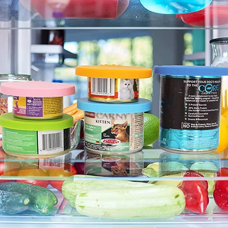 Reusable Pet Food Can Cover and Spoon Portable Dogs Cat Storage Tin Cap Lid Seal Cover Health Pet Supplies Pet Silicone Lids Can