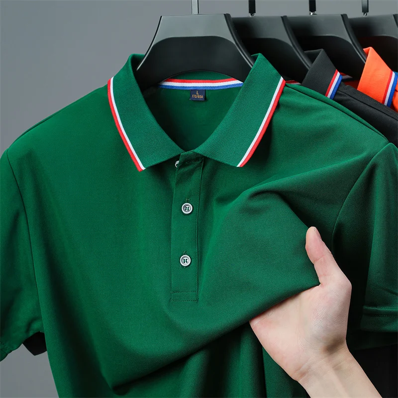 Men's Casual Solid Color Short Sleeve Polo Shirt 2025 Summer Fashionable Comfortable Versatile Top for Men
