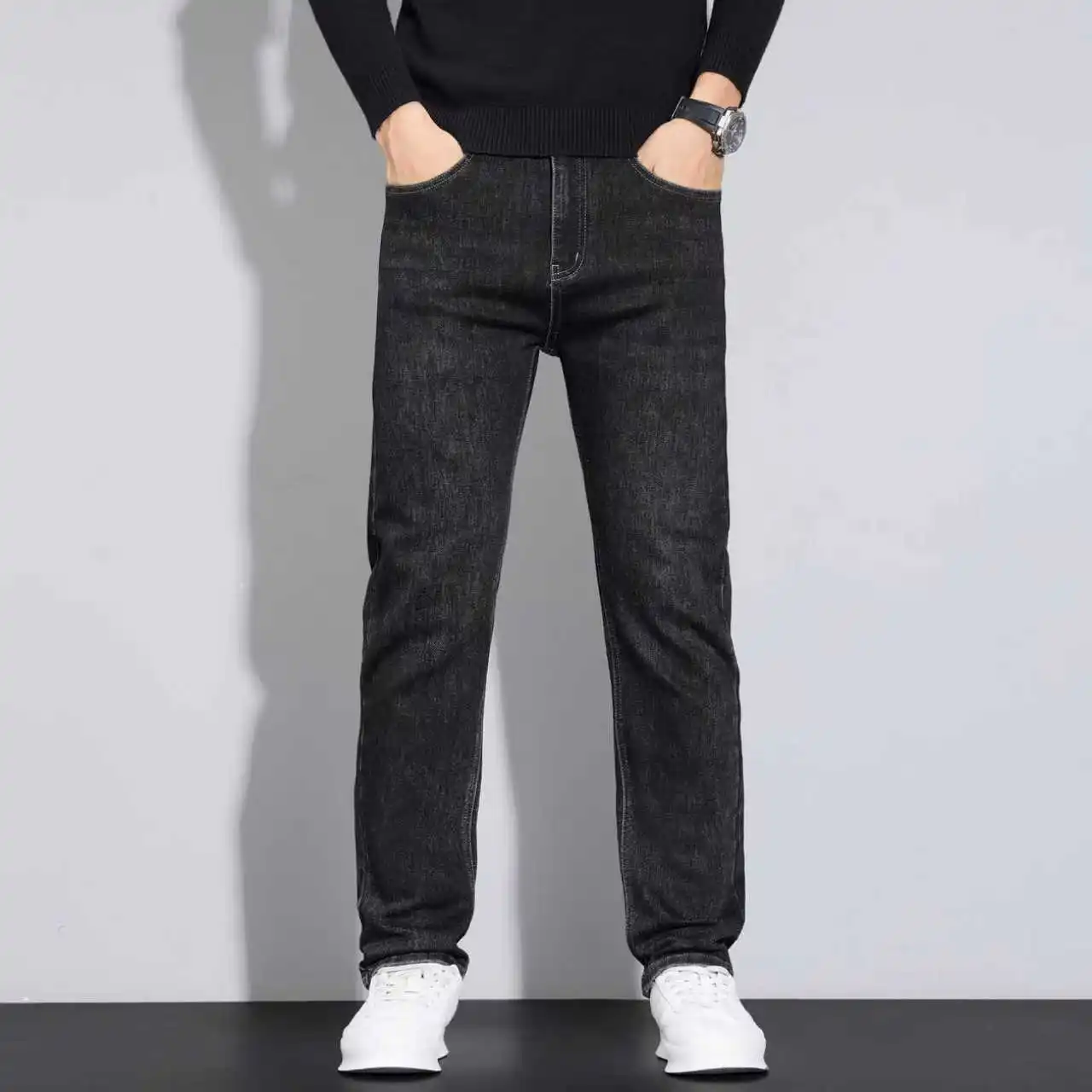 Men Fashion Straight Jeans Men 2025 New Stretch Slim Fit Pants Comfortable Soft Business Denim Trousers Male Brand Clothing