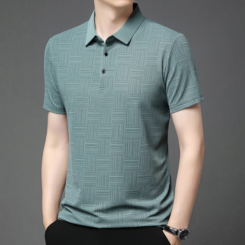 2026 Men's New Printed Business Casual Short sleeved POLO Shirt Fashion Short sleeved Comfortable and Breathable Top