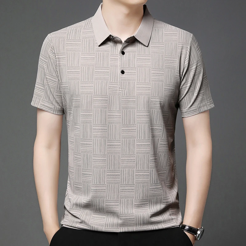 2026 Men's New Printed Business Casual Short sleeved POLO Shirt Fashion Short sleeved Comfortable and Breathable Top