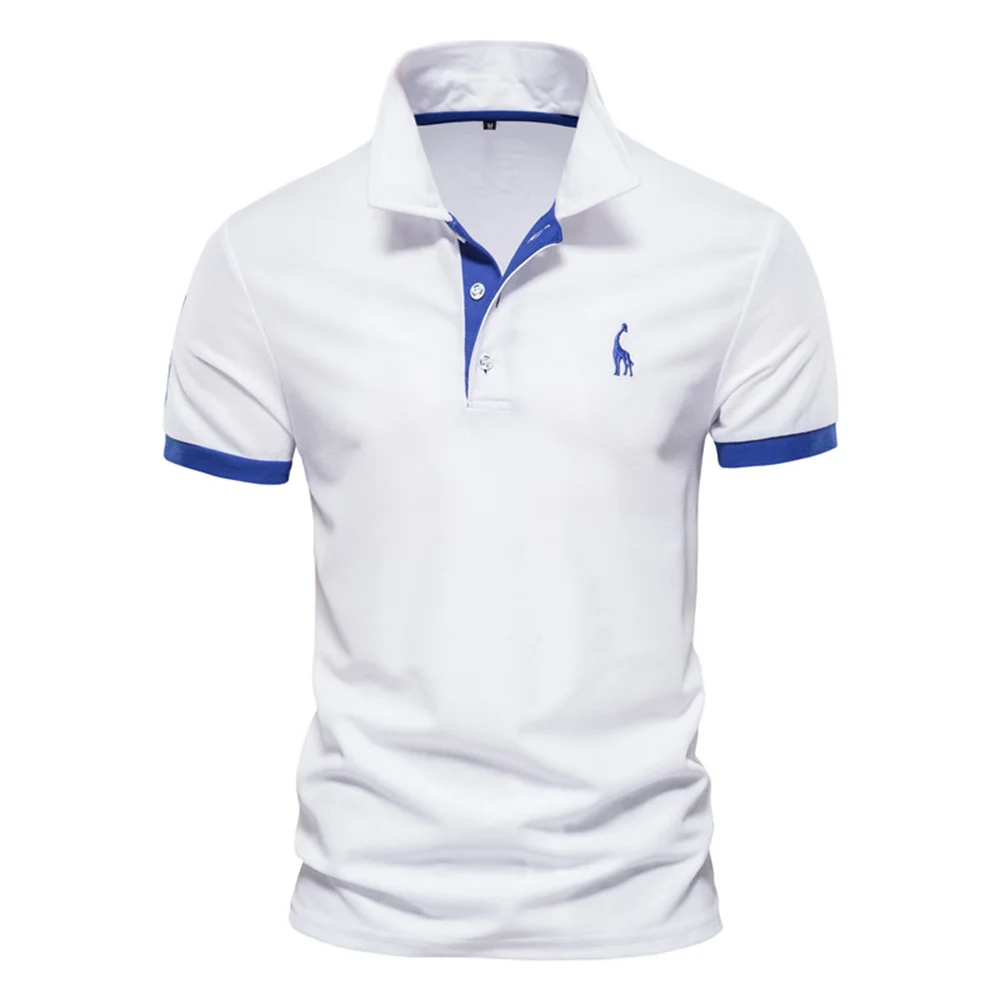 Dropshipping Polo Giraffe Shirt Men Quality Embroidery Summer Short Sleeve Polo Casual Business Social Mens Polos BR Size