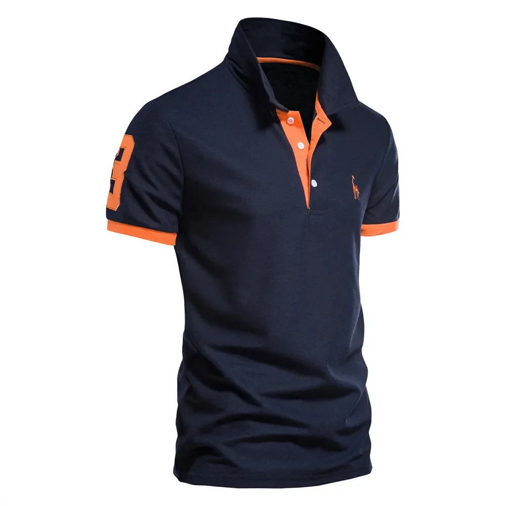 Dropshipping Polo Giraffe Shirt Men Quality Embroidery Summer Short Sleeve Polo Casual Business Social Mens Polos BR Size