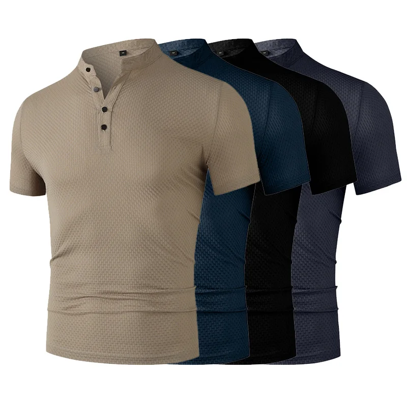 Men's Business Casual Short Sleeve POLO Shirt Bone Flower Solid Color Breathable Comfortable Fashion Summer Versatile Top