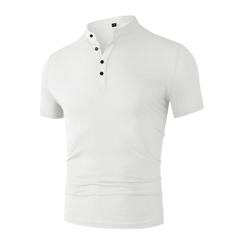 Men's Business Casual Short Sleeve POLO Shirt Bone Flower Solid Color Breathable Comfortable Fashion Summer Versatile Top