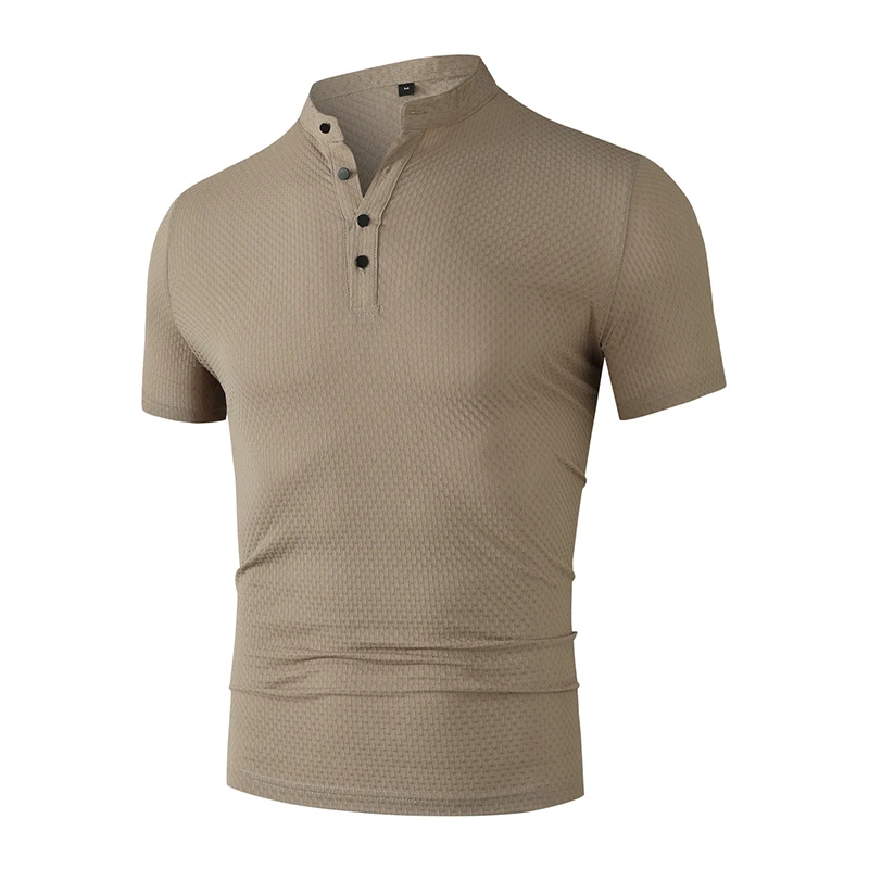 Men's Business Casual Short Sleeve POLO Shirt Bone Flower Solid Color Breathable Comfortable Fashion Summer Versatile Top