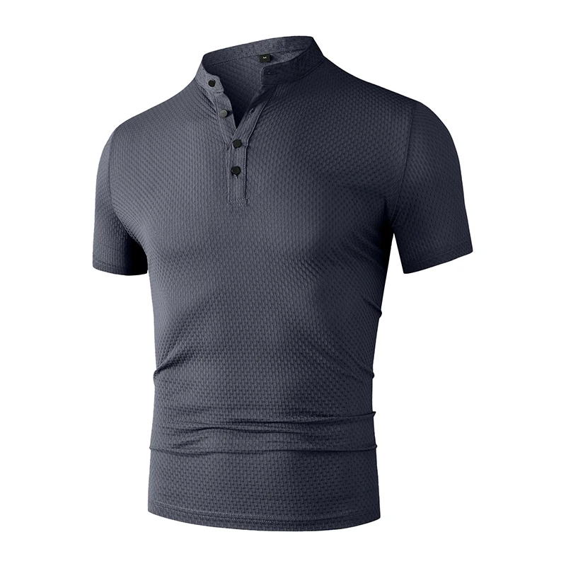 Men's Business Casual Short Sleeve POLO Shirt Bone Flower Solid Color Breathable Comfortable Fashion Summer Versatile Top