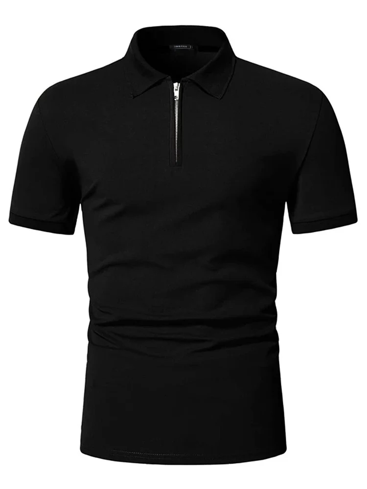 Men's polo shirt solid color short-sleeved zipper lapel T-shirt casual top