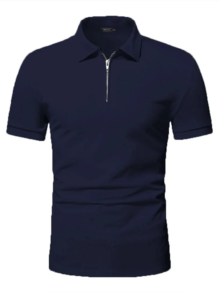 Men's polo shirt solid color short-sleeved zipper lapel T-shirt casual top