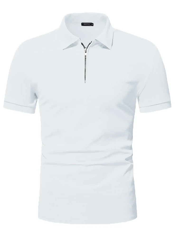 Men's polo shirt solid color short-sleeved zipper lapel T-shirt casual top