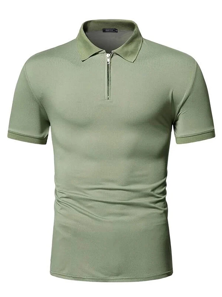 Men's polo shirt solid color short-sleeved zipper lapel T-shirt casual top
