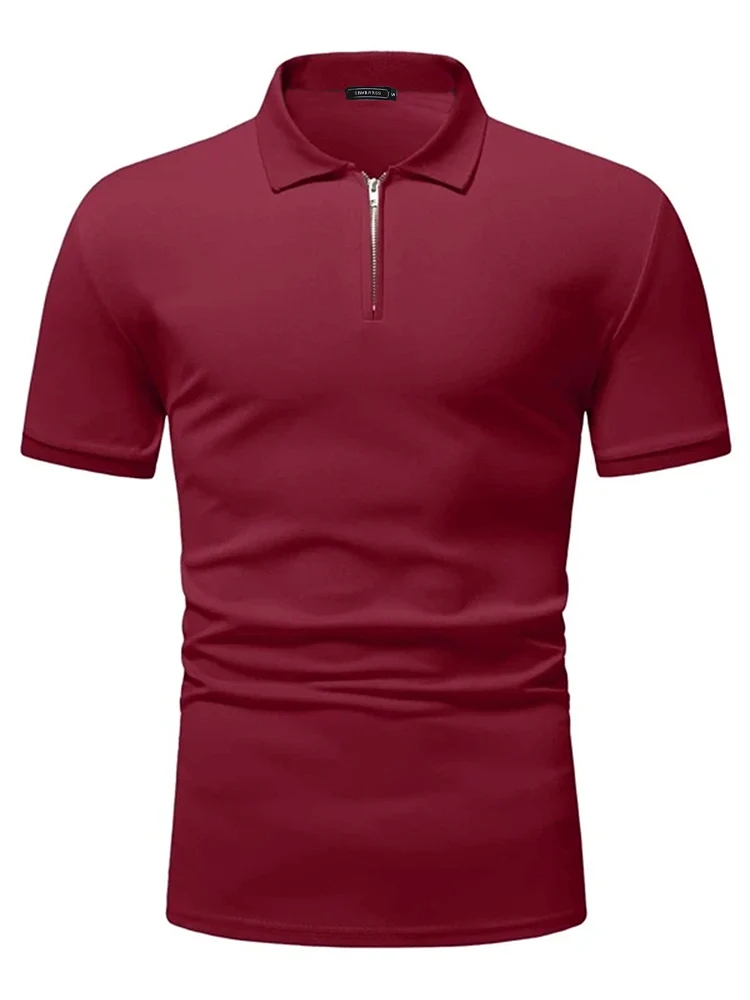 Men's polo shirt solid color short-sleeved zipper lapel T-shirt casual top