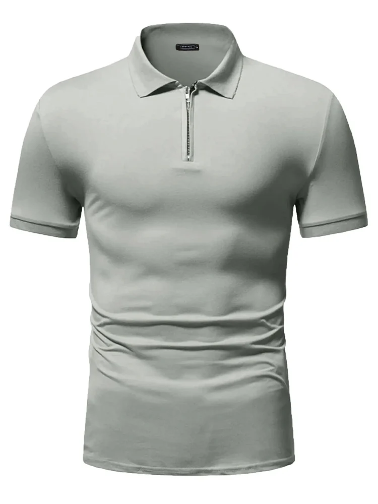 Men's polo shirt solid color short-sleeved zipper lapel T-shirt casual top